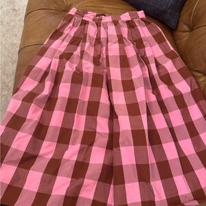 J. Crew Pink and Maroon Gingham A-Line Midi Skirt